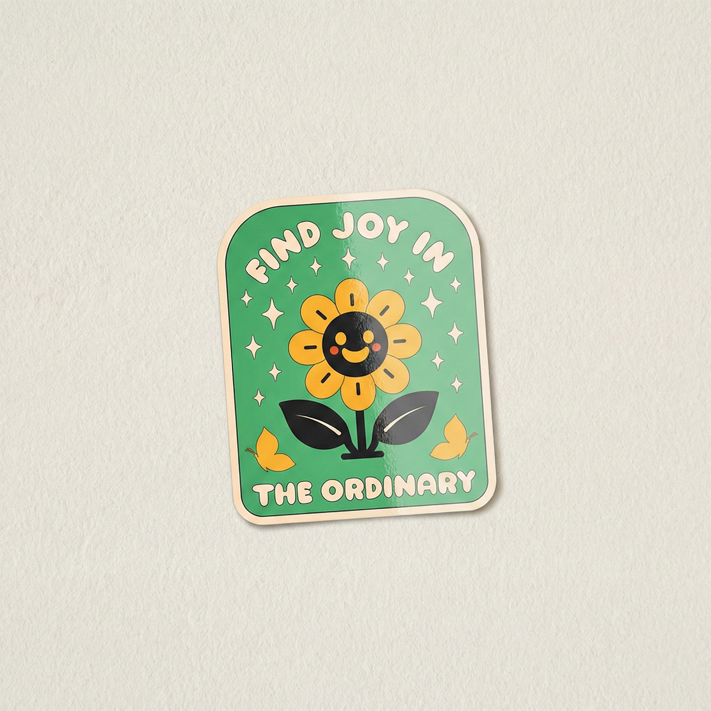 Find Joy in the Ordinary cute smiling flower positive quote vinyl sticker illustration
