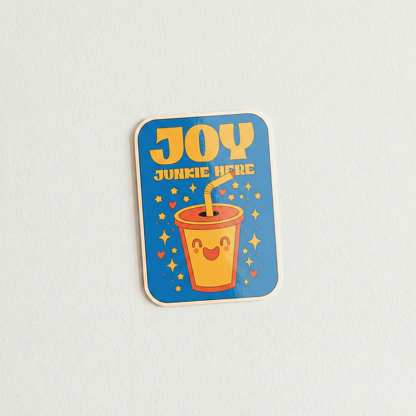 Joy Junkie Here cute illustrated drink cup positive sticker with stars and hearts