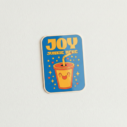 Joy Junkie Here cute illustrated drink cup positive sticker with stars and hearts