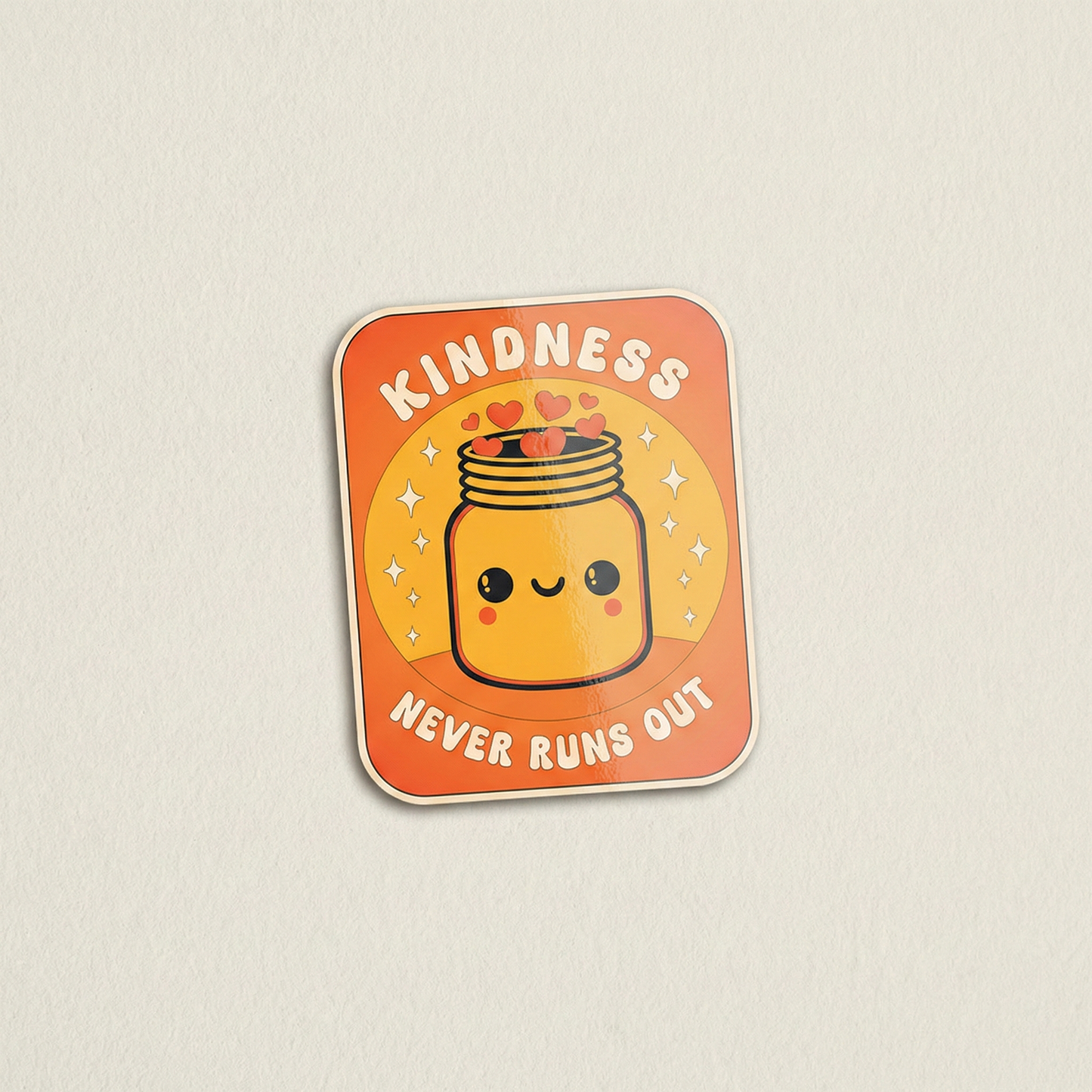 Kindness Never Runs Out cute jar with hearts positive quote vinyl sticker