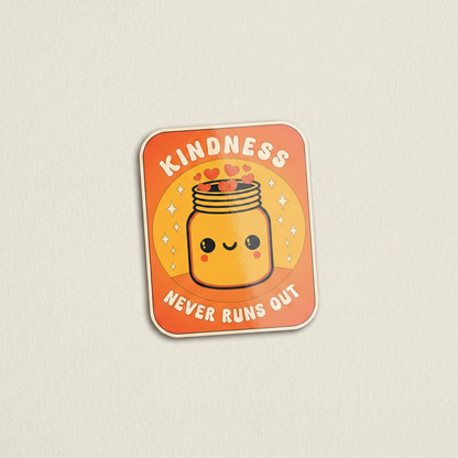Kindness Never Runs Out cute jar with hearts positive quote vinyl sticker