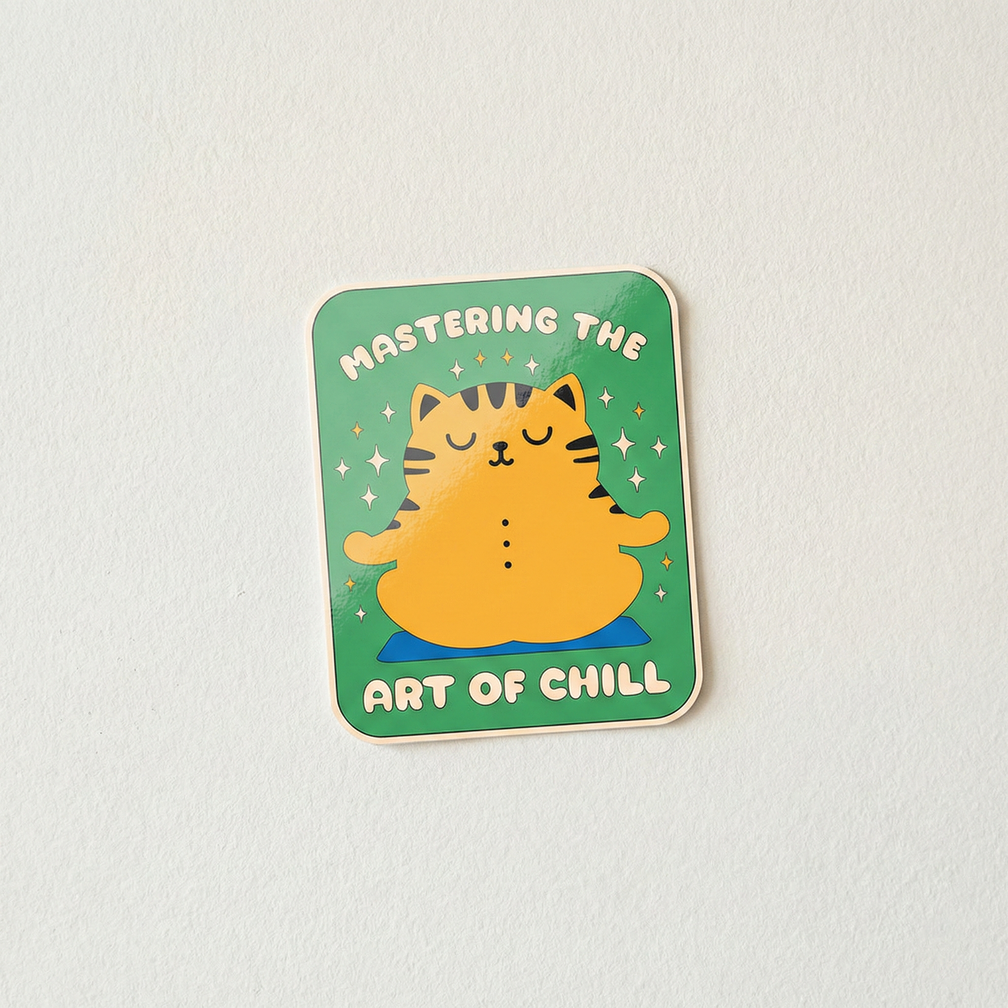 Mastering the Art of Chill cute meditating cat mindfulness vinyl sticker illustration