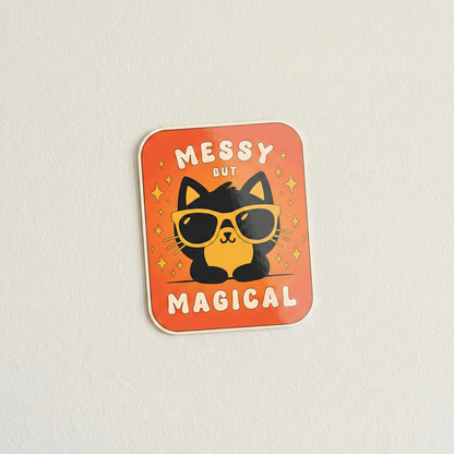 Messy But Magical cute cat with sunglasses self love sticker